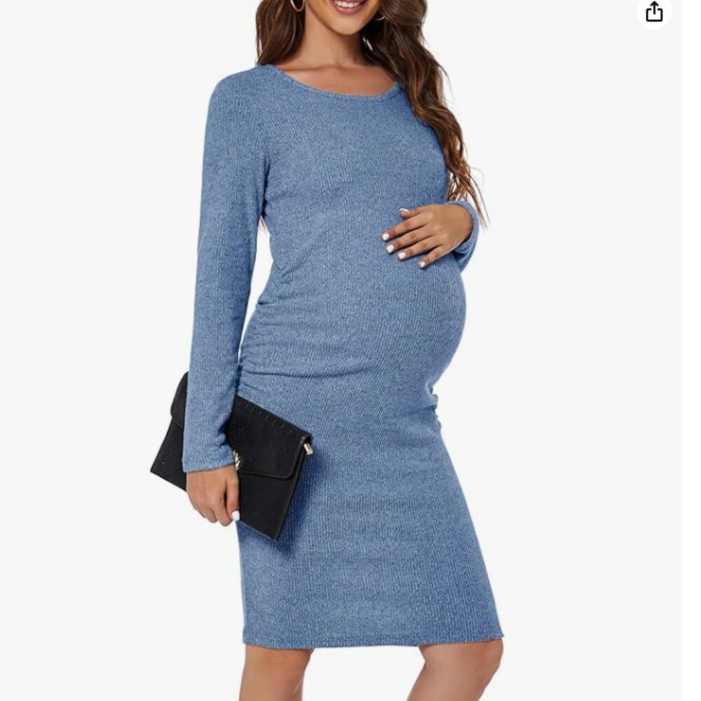 Women's Knit Maternity Long Sleeve Pregnancy Dress